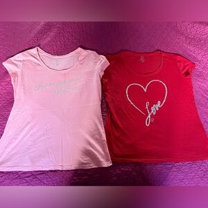 New York & Company Pink and Red Women's Short Sleeve Tees
